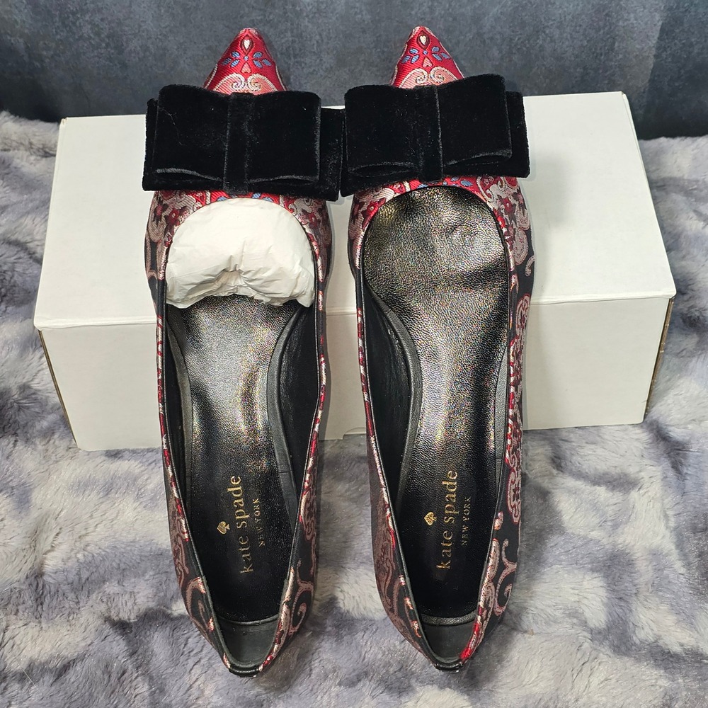 Kate Spade Keana Flats Russet‎ Multi Brocade Velvet Bow Women 8.5M - Picture 4 of 7